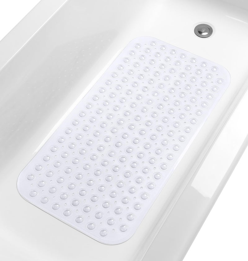 Tike Smart Large Non-Slip Bathtub & Shower Mat 31â€x16â€ (Smooth/Non-Textured Tubs Only) Safe, Clean, Machine-Washable, Superior Grip&Drainage, Vinyl, Transparent Clear - Image 1